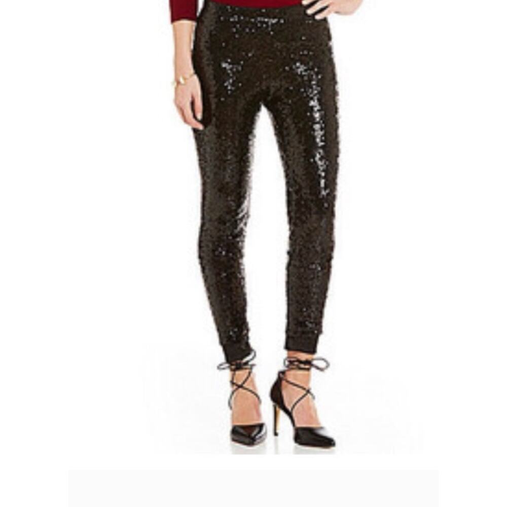Gianni Bini Black Sequin Pants Size Small Holiday Party NYE Dressy
